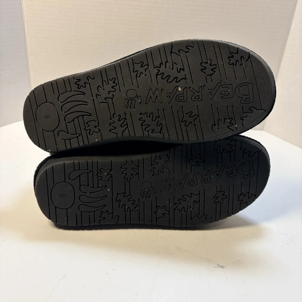 Bearpaw Black Suede Fur Pom Pom‎ Cozy Boots Size 8
